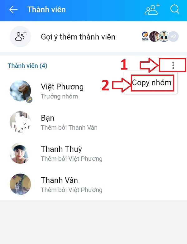 Chọn mục Copy nhóm