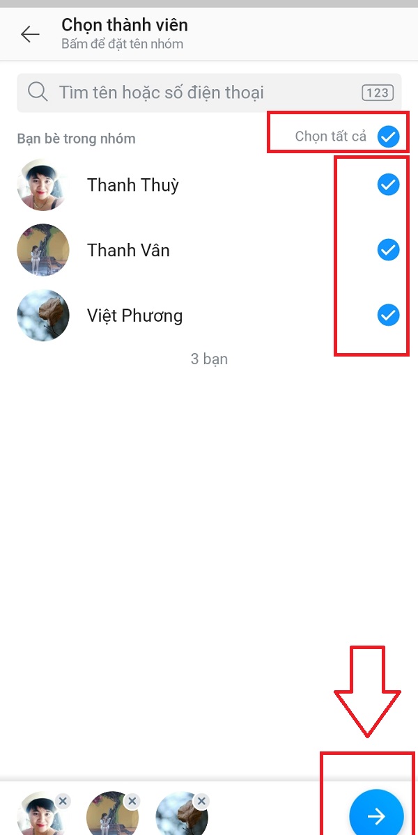 Chọn thành viên từ nhóm cũ sang nhóm mới