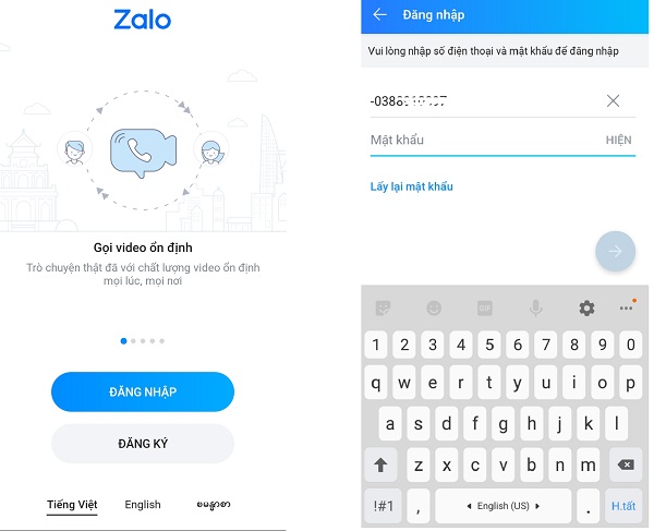 Mở app và đăng nhập vào Zalo