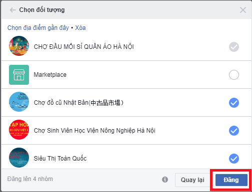 Lựa chọn các nhóm muốn đăng và nhấp “Đăng” 