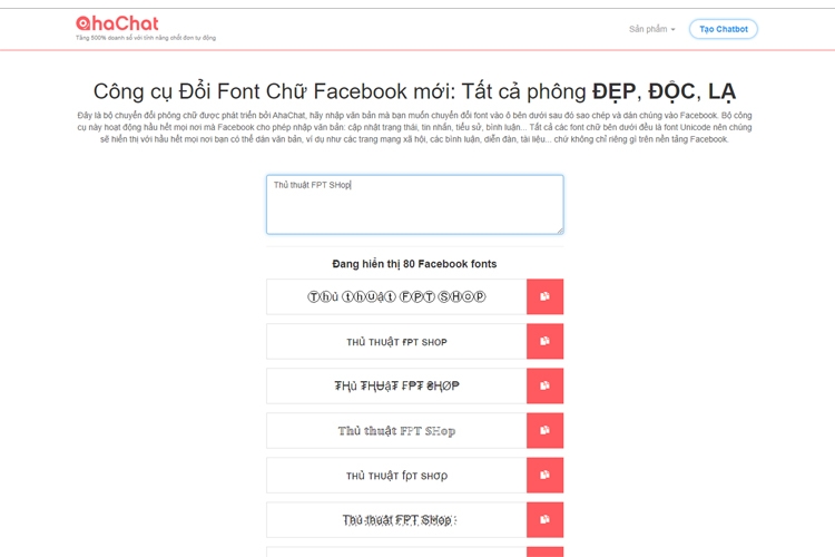 Chỉnh font chữ với công cụ AhaChat