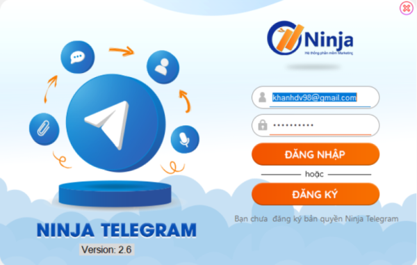 Đăng nhập vào phần mềm Ninja Telegram